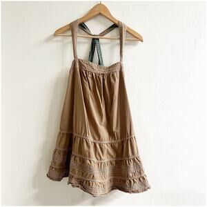 Anthropologie Pilcro Jumper Dress Cross Back Size Small Mocha Brown Pockets